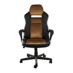 Silla de oficina de polipiel negra y marrón con respaldo alto y ajustable
