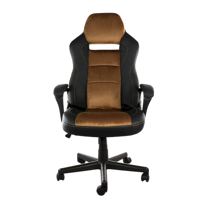 Silla de oficina de polipiel negra y marrón con respaldo alto y ajustable