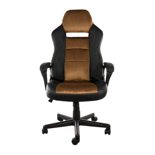 Silla de oficina de polipiel negra y marrón con respaldo alto y ajustable