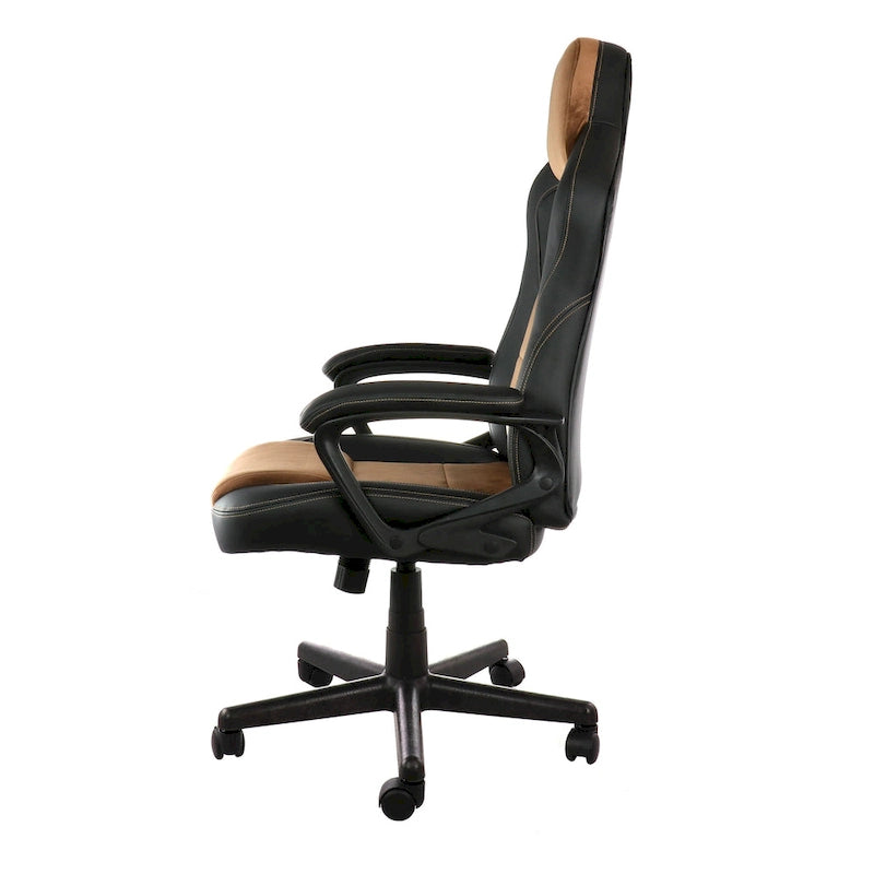 Silla de oficina de polipiel negra y marrón con respaldo alto y ajustable