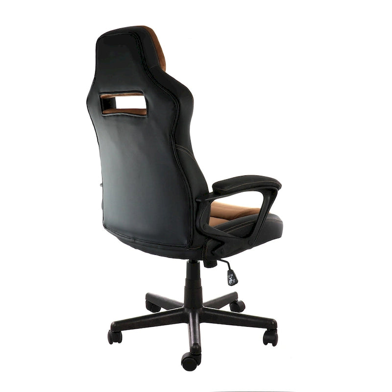 Silla de oficina de polipiel negra y marrón con respaldo alto y ajustable