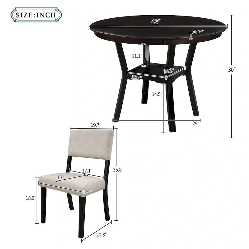 Juego de comedor de 5 piezas para 4 personas color marrón espresso