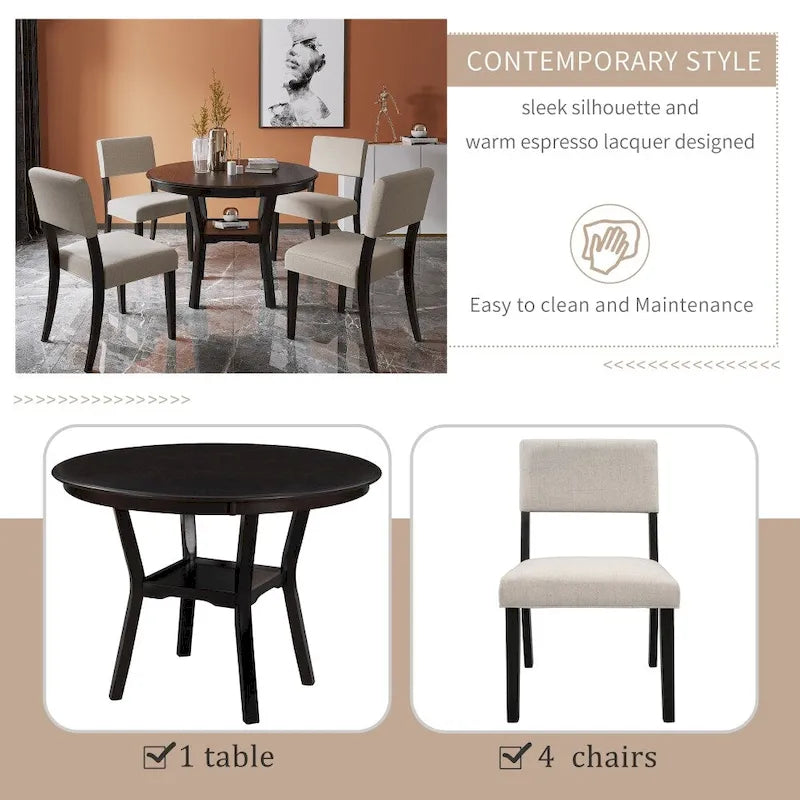 Juego de comedor de 5 piezas para 4 personas color marrón espresso