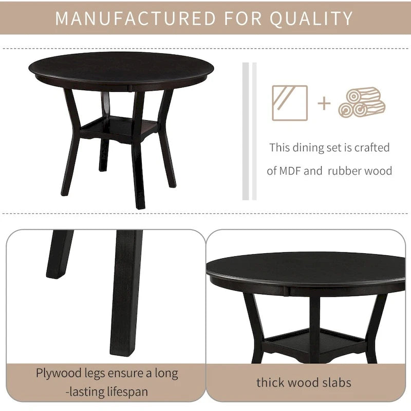 Juego de comedor de 5 piezas para 4 personas color marrón espresso