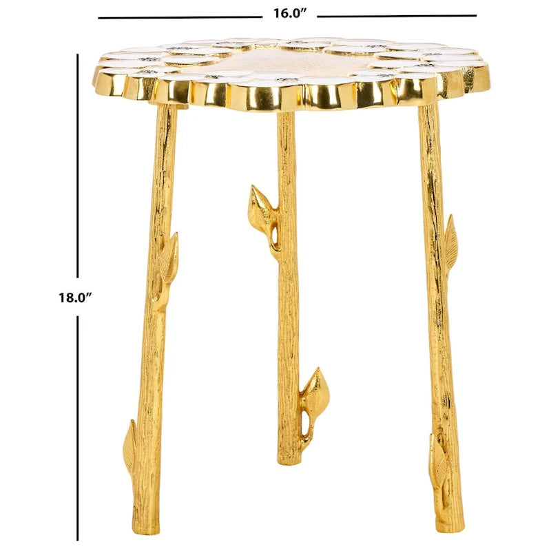 Mesa auxiliar floral dorada, 1 pieza, 40,6 cm de ancho x 40,6 cm de profundidad x 45,7 cm de alto
