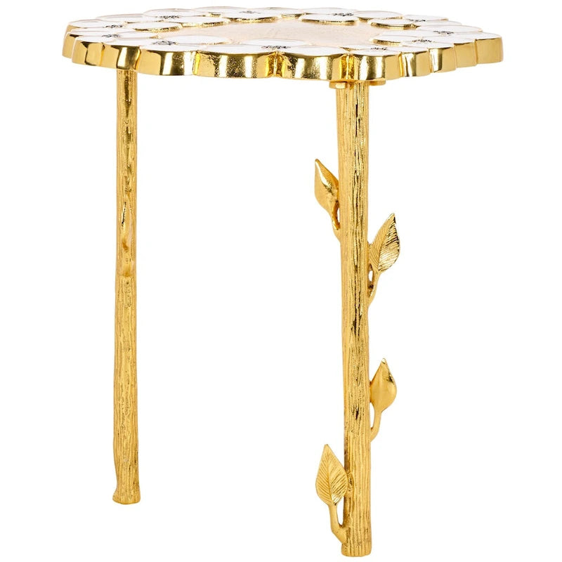 Mesa auxiliar floral dorada, 1 pieza, 40,6 cm de ancho x 40,6 cm de profundidad x 45,7 cm de alto