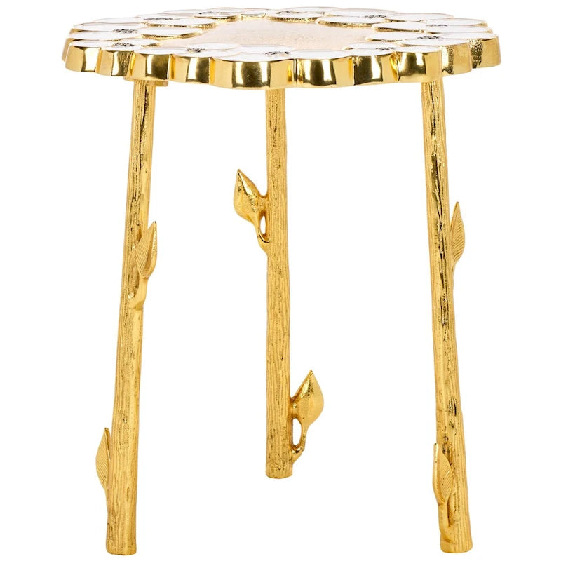Mesa auxiliar floral dorada, 1 pieza, 40,6 cm de ancho x 40,6 cm de profundidad x 45,7 cm de alto
