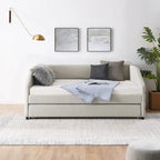 Sofá cama tapizado capitoné beige/gris con 2 cajones, individual/matrimonial, capacidad para 1 persona