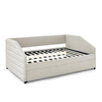 Sofá cama tapizado capitoné beige/gris con 2 cajones, individual/matrimonial, capacidad para 1 persona