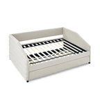 Sofá cama tapizado capitoné beige/gris con 2 cajones, individual/matrimonial, capacidad para 1 persona