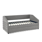 Sofá cama tapizado capitoné beige/gris con 2 cajones, individual/matrimonial, capacidad para 1 persona