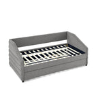 Sofá cama tapizado capitoné beige/gris con 2 cajones, individual/matrimonial, capacidad para 1 persona