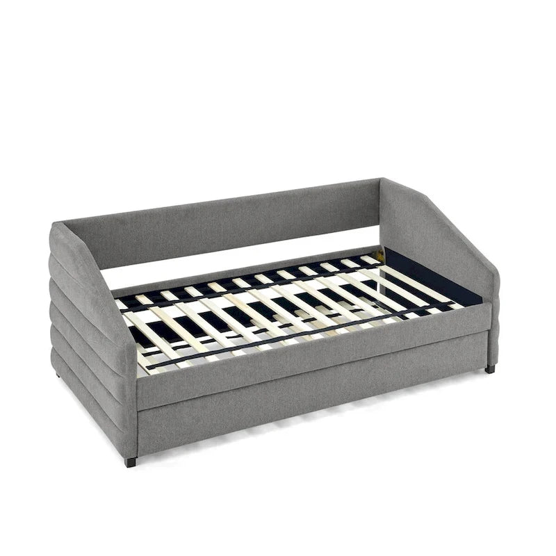 Sofá cama tapizado capitoné beige/gris con 2 cajones, individual/matrimonial, capacidad para 1 persona