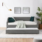 Sofá cama tapizado capitoné beige/gris con 2 cajones, individual/matrimonial, capacidad para 1 persona
