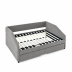 Sofá cama tapizado capitoné beige/gris con 2 cajones, individual/matrimonial, capacidad para 1 persona