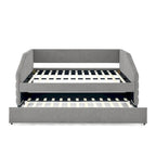 Sofá cama tapizado capitoné beige/gris con 2 cajones, individual/matrimonial, capacidad para 1 persona