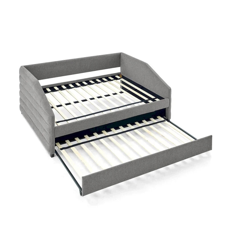 Sofá cama tapizado capitoné beige/gris con 2 cajones, individual/matrimonial, capacidad para 1 persona