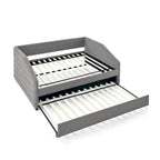 Sofá cama tapizado capitoné beige/gris con 2 cajones, individual/matrimonial, capacidad para 1 persona