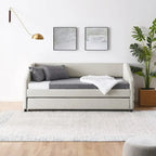 Sofá cama tapizado capitoné beige/gris con 2 cajones, individual/matrimonial, capacidad para 1 persona