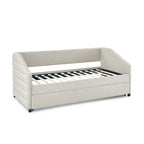 Sofá cama tapizado capitoné beige/gris con 2 cajones, individual/matrimonial, capacidad para 1 persona