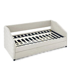 Sofá cama tapizado capitoné beige/gris con 2 cajones, individual/matrimonial, capacidad para 1 persona