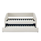 Sofá cama tapizado capitoné beige/gris con 2 cajones, individual/matrimonial, capacidad para 1 persona