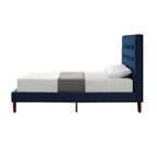 Cama tapizada de terciopelo capitoné azul marino, individual