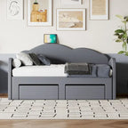 Cama nido doble tapizada en terciopelo beige/rosa/gris con cama auxiliar elevable y 2 cajones