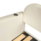 Cama nido doble tapizada en terciopelo beige/rosa/gris con cama auxiliar elevable y 2 cajones
