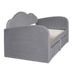 Cama nido doble tapizada en terciopelo beige/rosa/gris con cama auxiliar elevable y 2 cajones