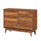 Cómoda de 6 cajones de mediados de siglo en marrón/negro, diseño biselado, MDF y patas de madera maciza