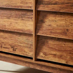 Cómoda de 6 cajones de mediados de siglo en marrón/negro, diseño biselado, MDF y patas de madera maciza