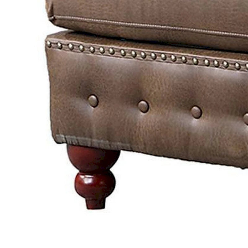 Otomana cuadrada marrón, piel sintética, patas torneadas, 1 asiento