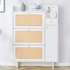 Mueble de almacenamiento estilo ratán — Blanco / Gris / Madera — Recibidor y Salón