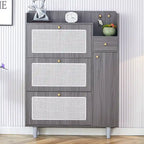 Mueble de almacenamiento estilo ratán — Blanco / Gris / Madera — Recibidor y Salón