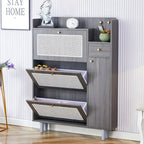 Mueble de almacenamiento estilo ratán — Blanco / Gris / Madera — Recibidor y Salón