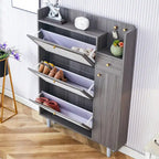 Mueble de almacenamiento estilo ratán — Blanco / Gris / Madera — Recibidor y Salón