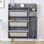 Mueble de almacenamiento estilo ratán — Blanco / Gris / Madera — Recibidor y Salón