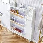Mueble de almacenamiento estilo ratán — Blanco / Gris / Madera — Recibidor y Salón