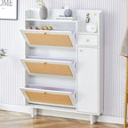 Mueble de almacenamiento estilo ratán — Blanco / Gris / Madera — Recibidor y Salón