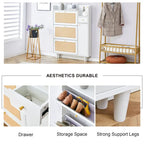 Mueble de almacenamiento estilo ratán — Blanco / Gris / Madera — Recibidor y Salón