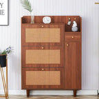 Mueble de almacenamiento estilo ratán — Blanco / Gris / Madera — Recibidor y Salón
