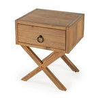Blanco / Azul Oscuro / Madera Natural Mesa Auxiliar — 1 Cajón, Patas Cruzadas, Herrajes Dorados