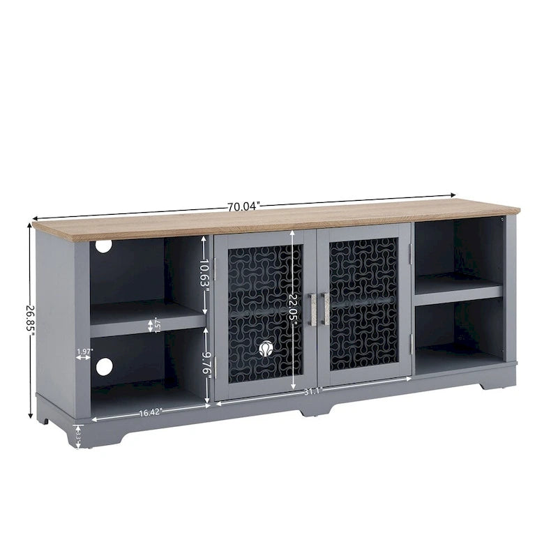 Mueble de TV Moderno de Mediados de Siglo, Azul Claro, de 70" para TVs de Hasta 80" con Gabinete de Almacenamiento