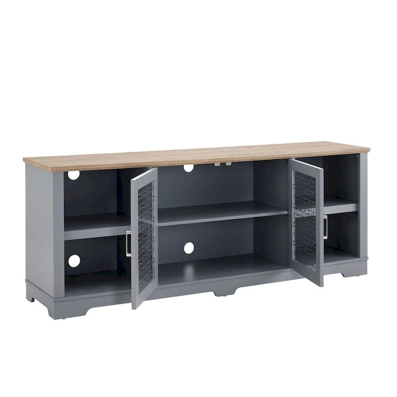 Mueble de TV Moderno de Mediados de Siglo, Azul Claro, de 70" para TVs de Hasta 80" con Gabinete de Almacenamiento