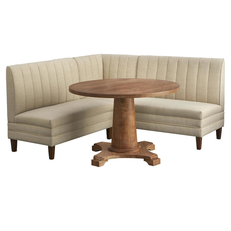 Silla de esquina para comedor tapizada en crema con respaldo acanalado, asiento individual