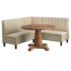 Silla de esquina para comedor tapizada en crema con respaldo acanalado, asiento individual