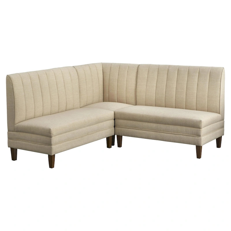 Silla de esquina para comedor tapizada en crema con respaldo acanalado, asiento individual