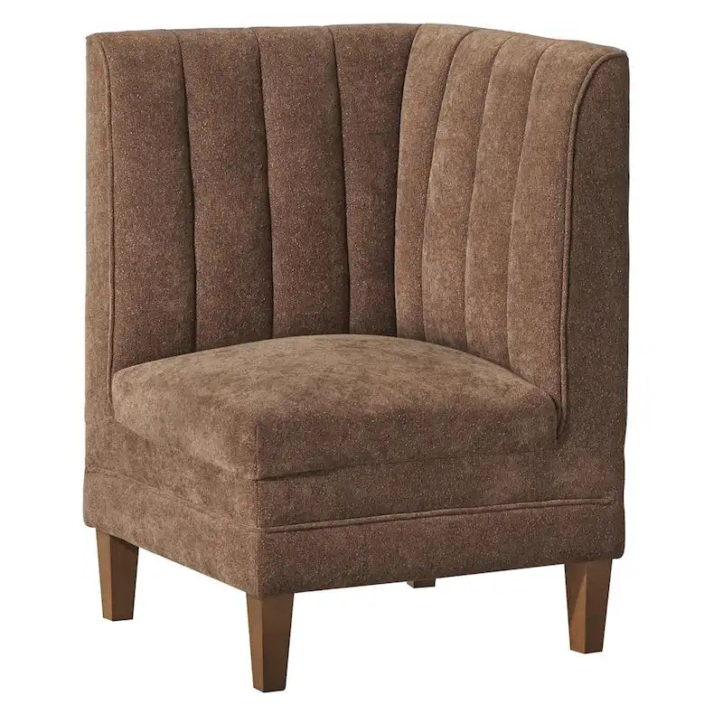 Silla de esquina para comedor tapizada en crema con respaldo acanalado, asiento individual