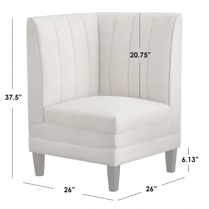 Silla de esquina para comedor tapizada en crema con respaldo acanalado, asiento individual